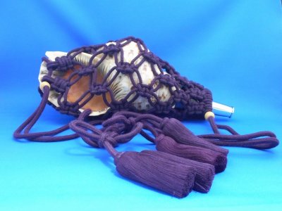 画像1: 法螺貝用　房付最高級網袋（雅）古代紫　七宝結び　サイズ　［中］