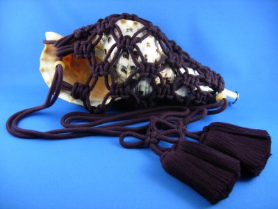 画像1: 法螺貝用　房付最高級網袋（雅）古代紫　七宝結び　サイズ　［小］