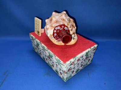 画像3: 最高級品　歌口木製　八咫烏勝運法螺貝ミニ　桜吹雪　赤　飾りボックス　勝運木札付き