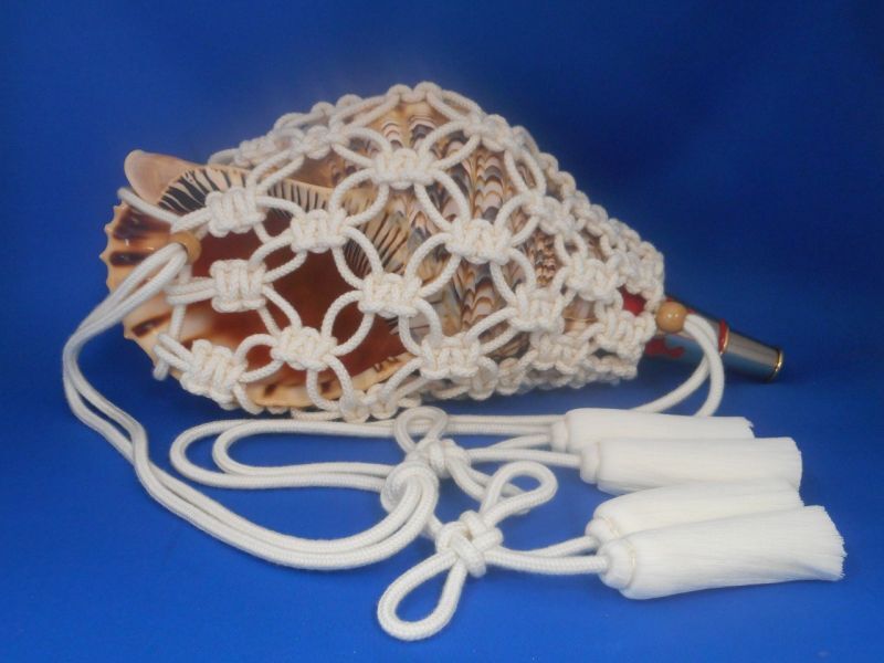 法螺貝用　房付最高級網袋（雅）（匠）２通りのタイプがあります。価格は同一です。　白色　七宝結び　サイズ　［大］